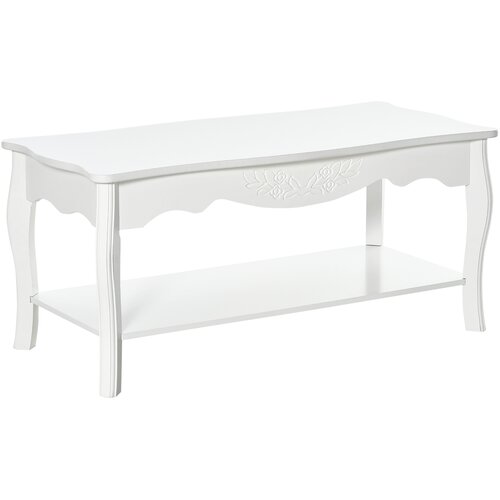 HOMCOM Moderna kavna mizica z veliko spodnjo polico, kavna mizica za kavč iz belega lesa 94x44x43cm, (20745681) Cene