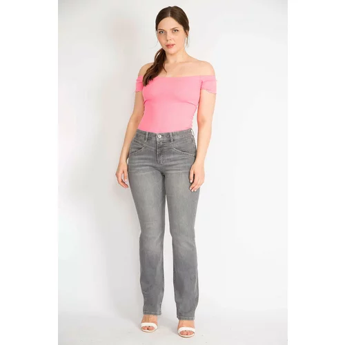 Şans Women's Gray Plus Size 5 Pockets Jeans