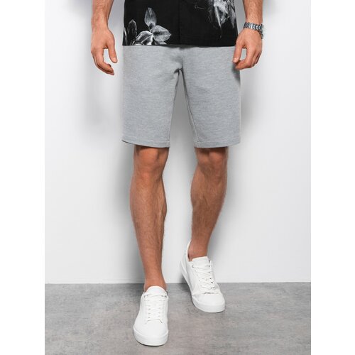 Ombre Men's knit shorts with decorative elastic waistband - gray Slike