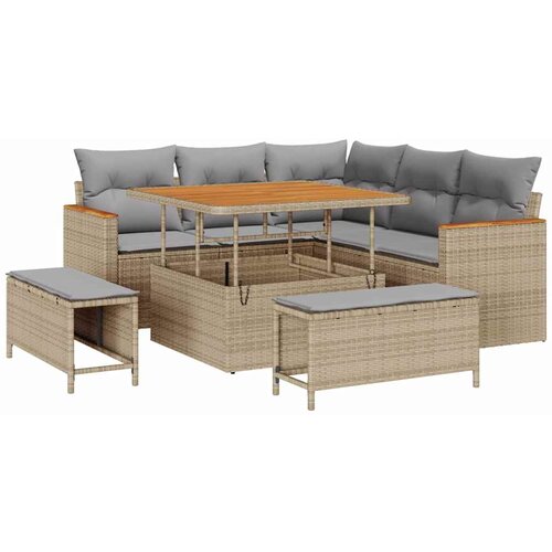  8-dijelni Vrtni Sofa Set s Jastucima Bež Poly Ratan Akacija 3-dijelni Vrtni Set za Jelo s Jastucima Bež Poly Ratan Akacija Cene