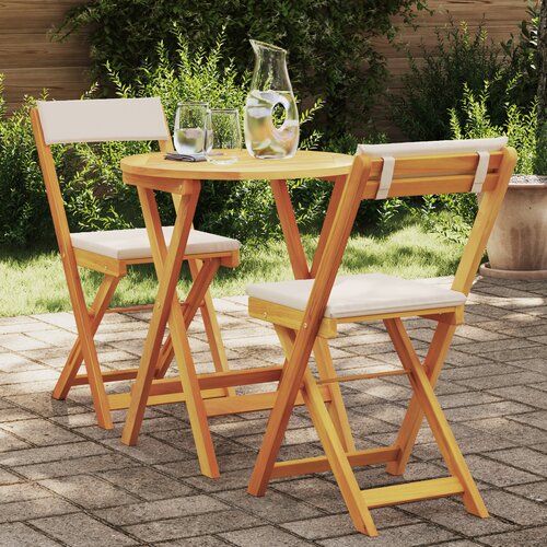 VidaXL 3-dijelni sklopivi bistro set s jastučićima od čvrstog bagremovog drva Slike