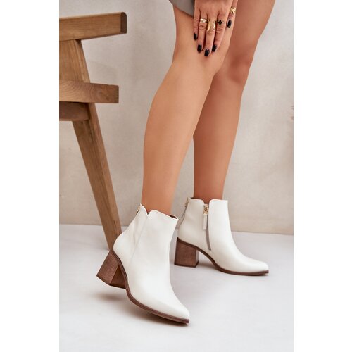 Lewski Shoes Heeled Boots Natural Leather Zazoo 3673 White Cene