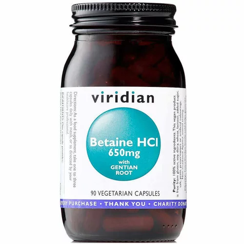 Viridian Nutrition Betain HCI s korenino encijana, 650mg (90 kapsul)