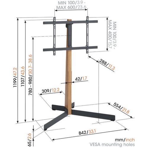 Vogels TVS3695, podni stalak za ekrane od 40&amp;quot;-77&amp;quot;, do 50kg, crni Slike