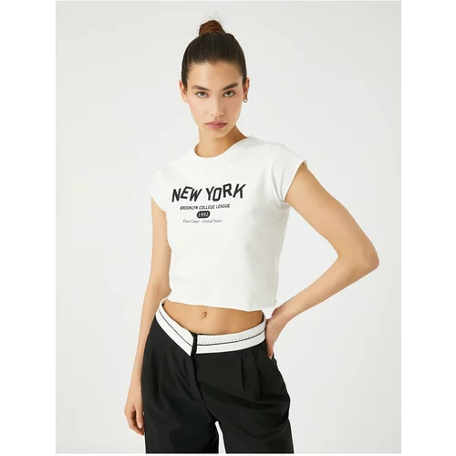 Koton Crop T-Shirt New York Printed Short Sleeve Crew Neck