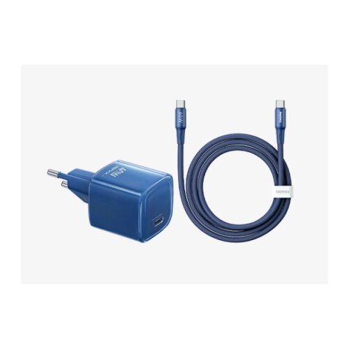 Remax SET:Strujni punjac IceCrystal GaN 1XTIP C 60W+kabl TIP C CA26, plavi Cene