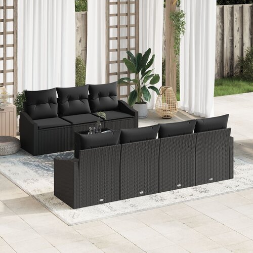 VidaXL Vrtna sofa set 8 dijelova Crna Ratan Vanjski set za objedovanje Slike