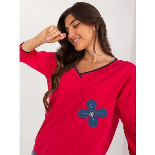 Fashion Hunters Red casual blouse with print and appliqué