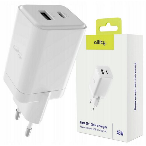 ALLITY zidni polnilec GaN PD QC ATC-01-45WAC 1x USB-C 1x USB-A 45W bela Cene
