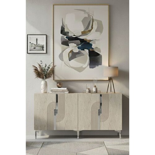 Hanah home komoda Meyra 180, 180 cm, bela / travertin / srebrna Cene