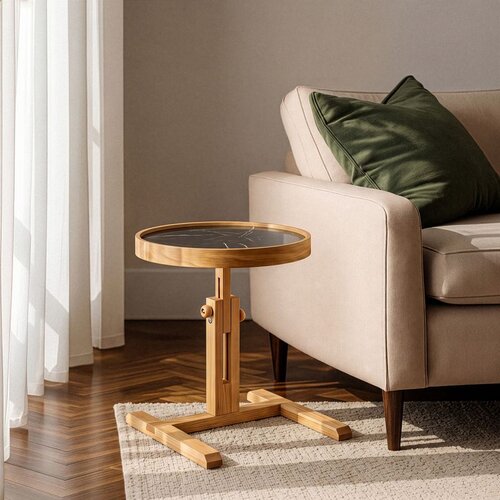 Hanah home pomoćni sto Opus Yuvarlak 40, 40 cm, hrast / crni mermer Cene