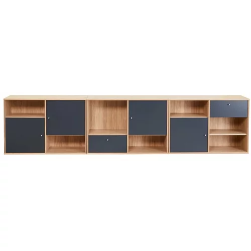 Hammel Furniture Črna nizka komoda v hrastovem dekorju 267x61 cm Mistral - Hammel Furniture