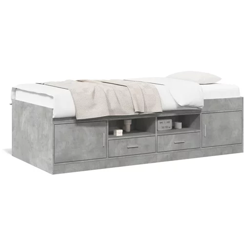 vidaXL Dnevna postelja s predali betonsko siva 90x190 cm inž. les
