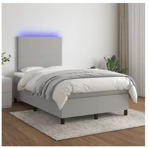  Box spring postelja z vzmetnico LED sv. siva 120x200 cm blago