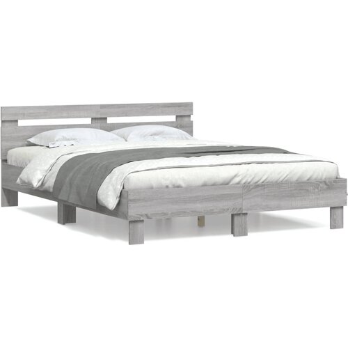Maison Chic Posteljni okvir - Dvoposteljna postelja - Zakonska postelja z vzglavjem siva sonoma 150x200 cm inž. les-J16383, (21759814) Slike
