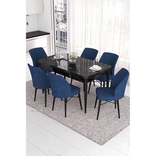 Hanah home Set Trpezarijski sto i 6 stolica Eva, plavo-crna Cene