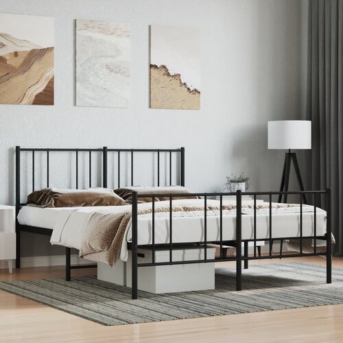 VidaXL Metalni okvir kreveta uzglavlje i podnožje crni 135x190 cm Slike