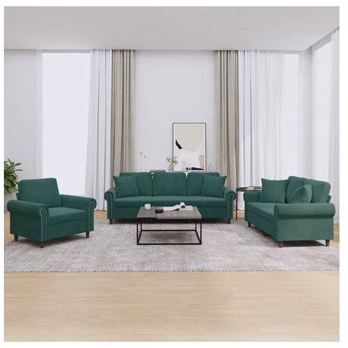 VidaXL 3-dijelni set sofa s jastucima tamnozeleni bar&amp;scaron;unasti Slike