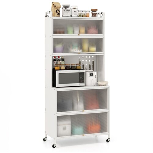 Costway Mobilna kuhinjska kredenca Bela komoda, (5000160203) Slike