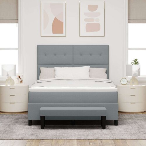  Krevet s madracem Set od 2 Siva Tkanina 140 x 190 cm Madrac Slike