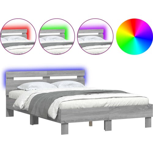 VidaXL Okvir kreveta s uzglavljem i LED boja hrasta 135x190 cm Slike