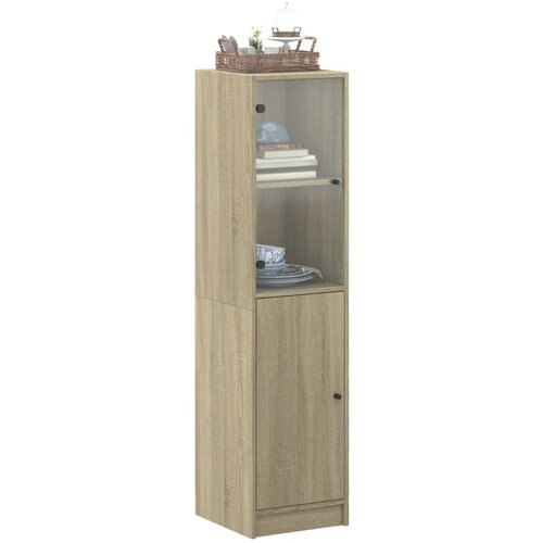  Visoka komoda sa staklenim vratima boja hrasta 35 x 37 x 142 cm Smeđa Slike