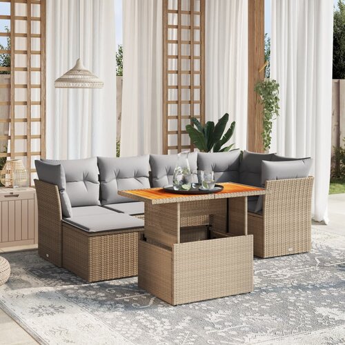 vidaXL 7-dijelni set vrtnih sofa od poliratana s jastucima bež Cijene