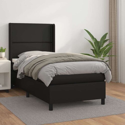  Krevet s oprugama i madracem crni 90 x 200 cm od umjetne kože Slike