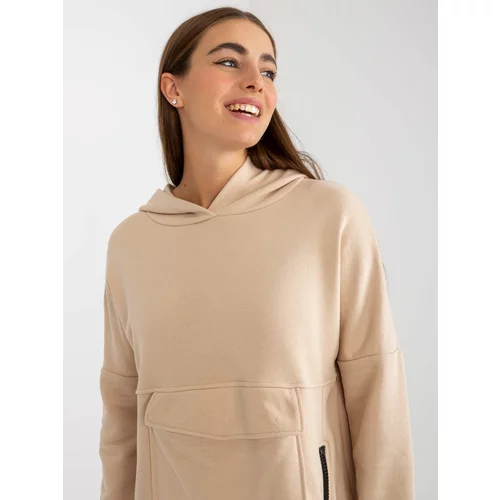 Fashion Hunters Ladies' beige long sweatshirt with zippers