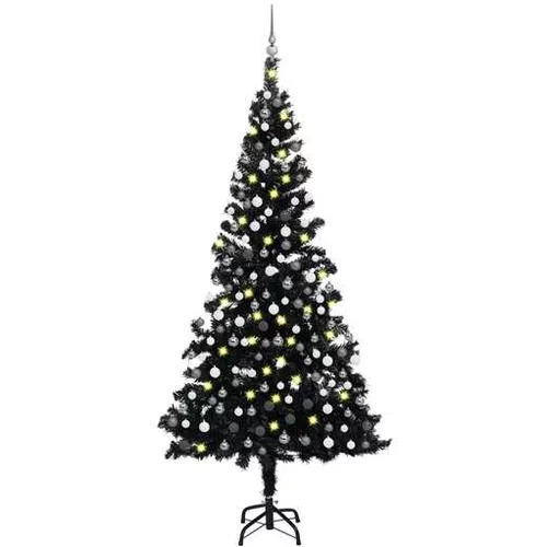  Umetna novoletna jelka z LED lučkami in bučkami črna 210 cm
