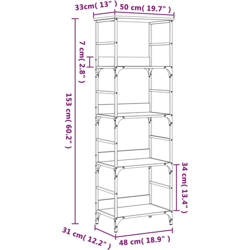  Polica za knjige boja hrasta 50x33x153 cm konstruirano drvo Slike