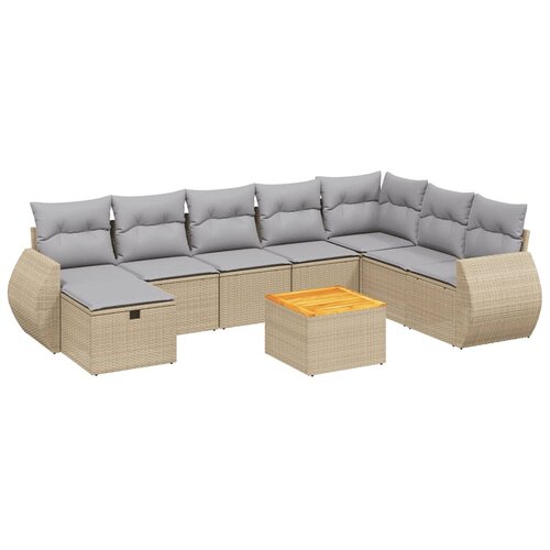  9-dijelni set vrtnih sofa s jastucima bež od poliratana 70 x 62.5 x 69 cm Slike