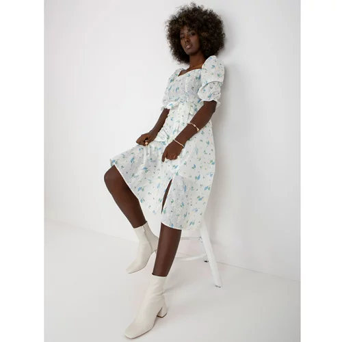 Fashion Hunters White and blue midi dress with prints and a slit