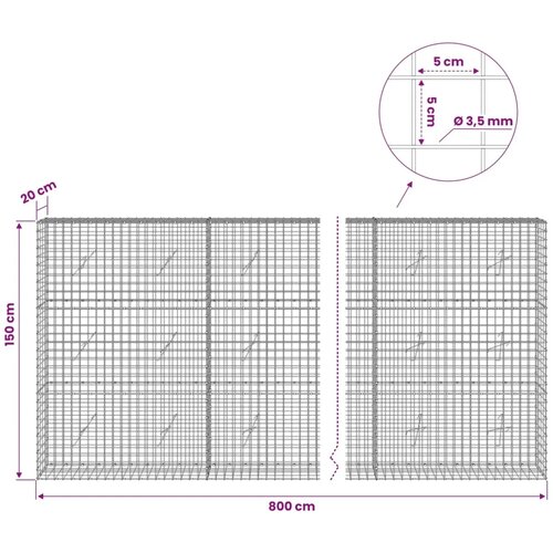  Gabion s žicom debljine 3 5 mm i mrežom 5x5 cm 800x20x150 cm - 20 cm 150 cm 800 x 230 cm Slike