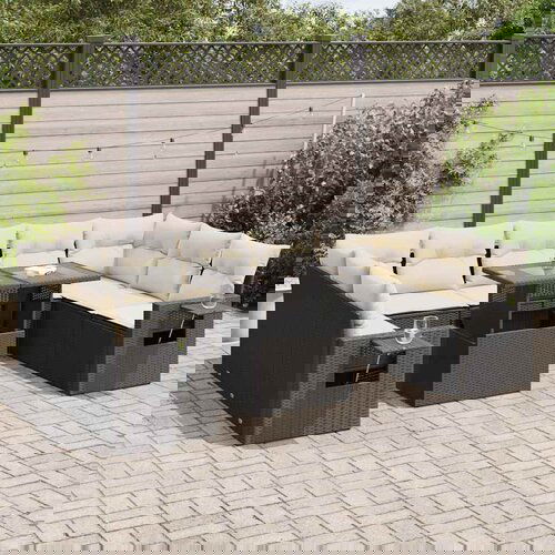 vidaXL 10-dijelni set vrtnih sofa s jastucima crni od poliratana Cijene