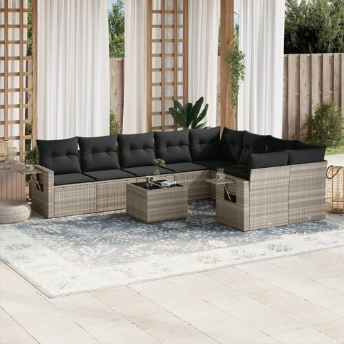 VidaXL 10-dijelni set vrtnih sofa poliratan s jastucima svijetlosivi Slike