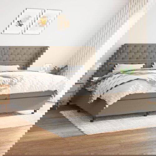  The Living Store Box spring postelja z vzmetnico taupe 200x200 cm blago - Box Spring Postelja, (21512044) Slike