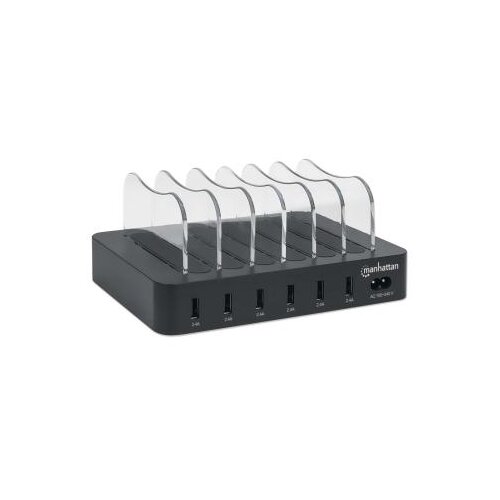 Manhattan 102254 5V/2.4V/50W/držač za telefon Crni USB punjač 6-port Slike