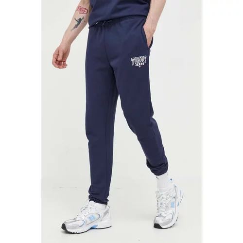 Tommy Jeans Bombažne hlače mornarsko modra barva