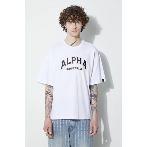 Alpha Industries Pamučna majica College za muškarce, boja: bijela, s tiskom, 146501