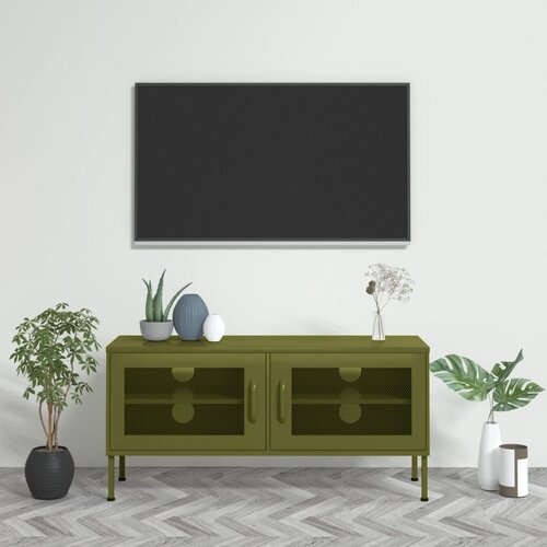 The Living Store TV omarica olivno zelena 105x35x50 cm jeklo - TV Omarica, (21375593) Slike