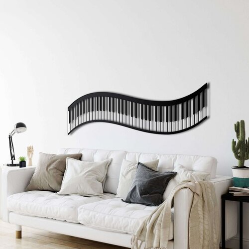Wallxpert metalni zidni ukras 5109, talasasta traka klavirskih dirki, 75 x 21 cm, crni Cene