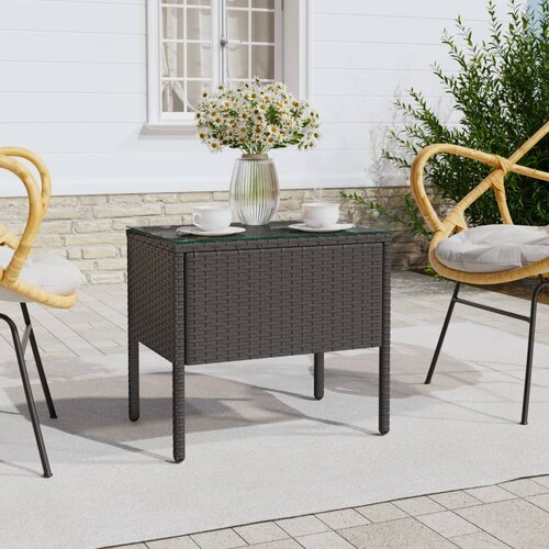 VidaXL Bočni stolić crni 53 x 37 x 48 cm poliratan i kaljeno staklo Slike