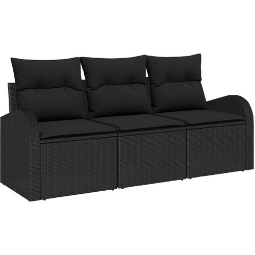 vidaXL Set od 3 komada vrtne sofa s jastučićima Crni Poli Ratan, Dvosjed vrtna sofa s prostorom za pohranu i jastučićima Crni Poli Ratan Cijene