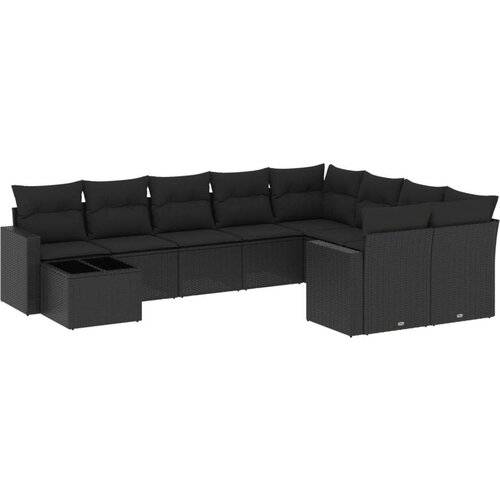 VidaXL 10-dijelni set vrtnih sofa s jastucima crni od poliratana Slike