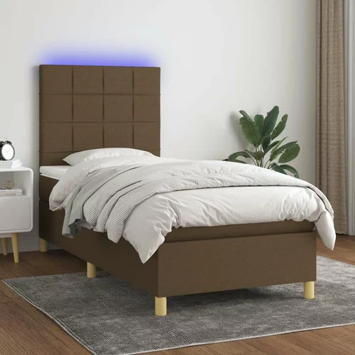  Box spring postelja z vzmetnico LED temno rjava 80x200 cm blago, (20930597)