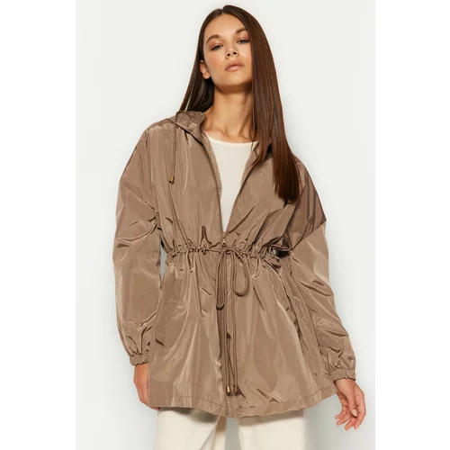 Trendyol Mink Oversize Hooded Waterproof Raincoat Coat