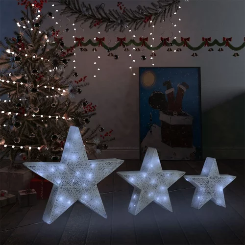 vidaXL okrasne božične zvezde 3 kosi LED bela mreža zunanje/notranje