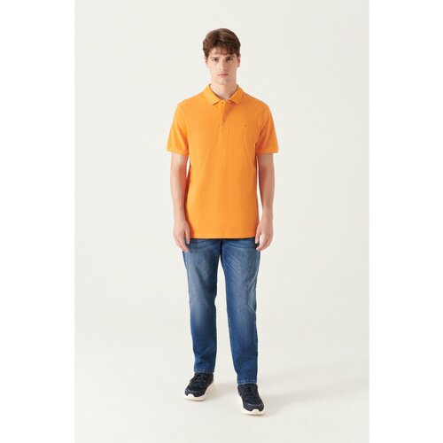 Avva Men's Orange 100% Cotton Cool Keeping Standard Fit Regular Cut Polo Neck T-shirt Cene