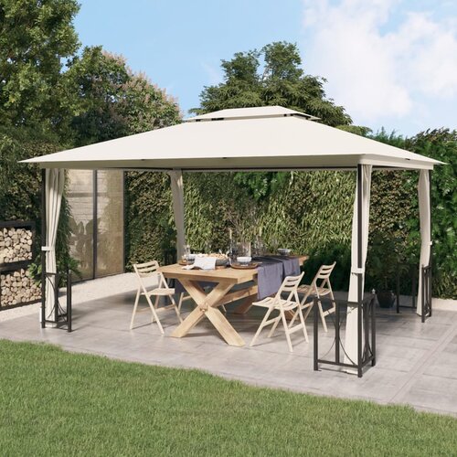 vidaXL Paviljon s stranicami in dvojno streho 3x4 m krem Cene